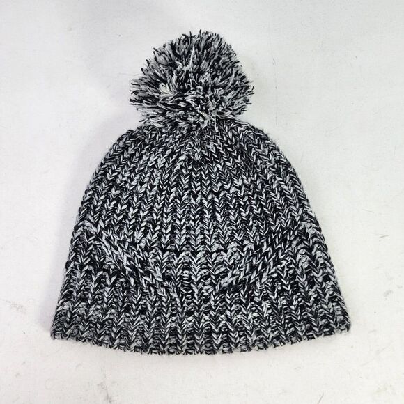Rebecca Minkoff Black Gray Winter Beanie Pom Pom Knit Hat Snow Beanie Hats - Picture 2 of 8